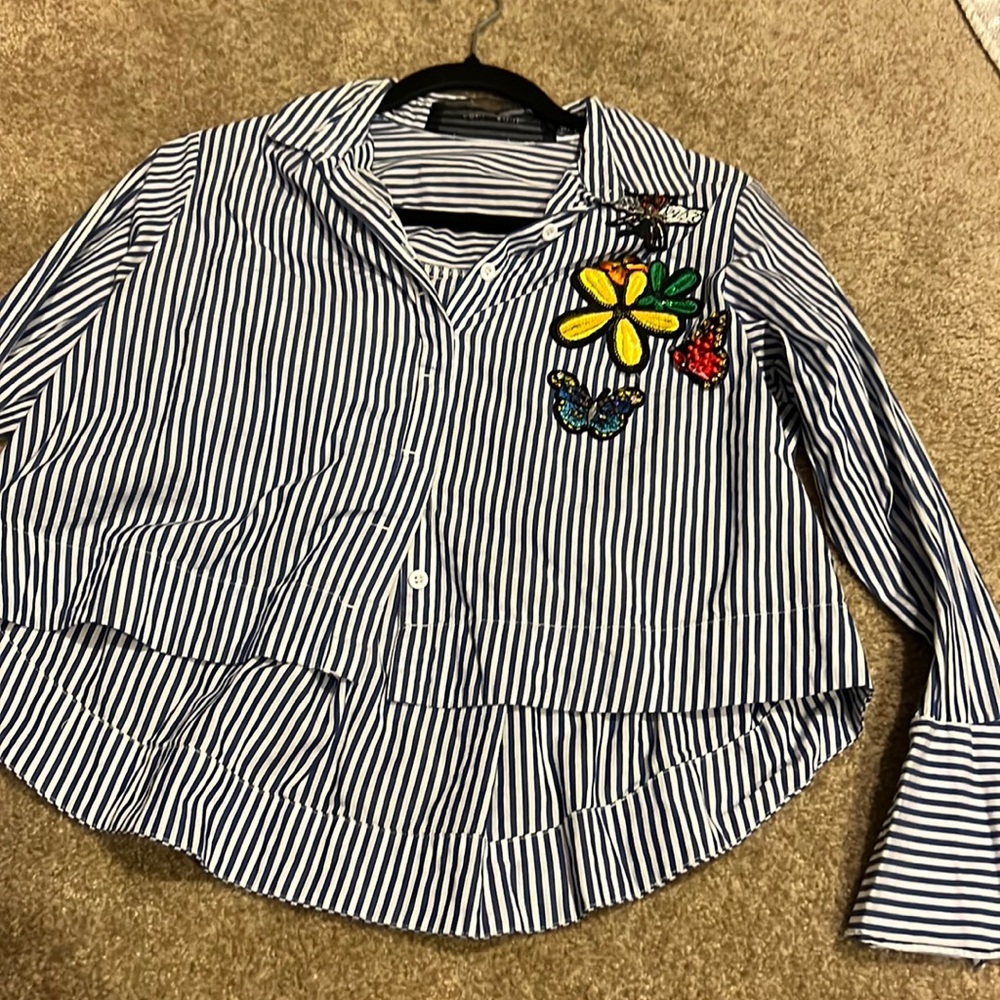 Stripe blue & white button down blouse